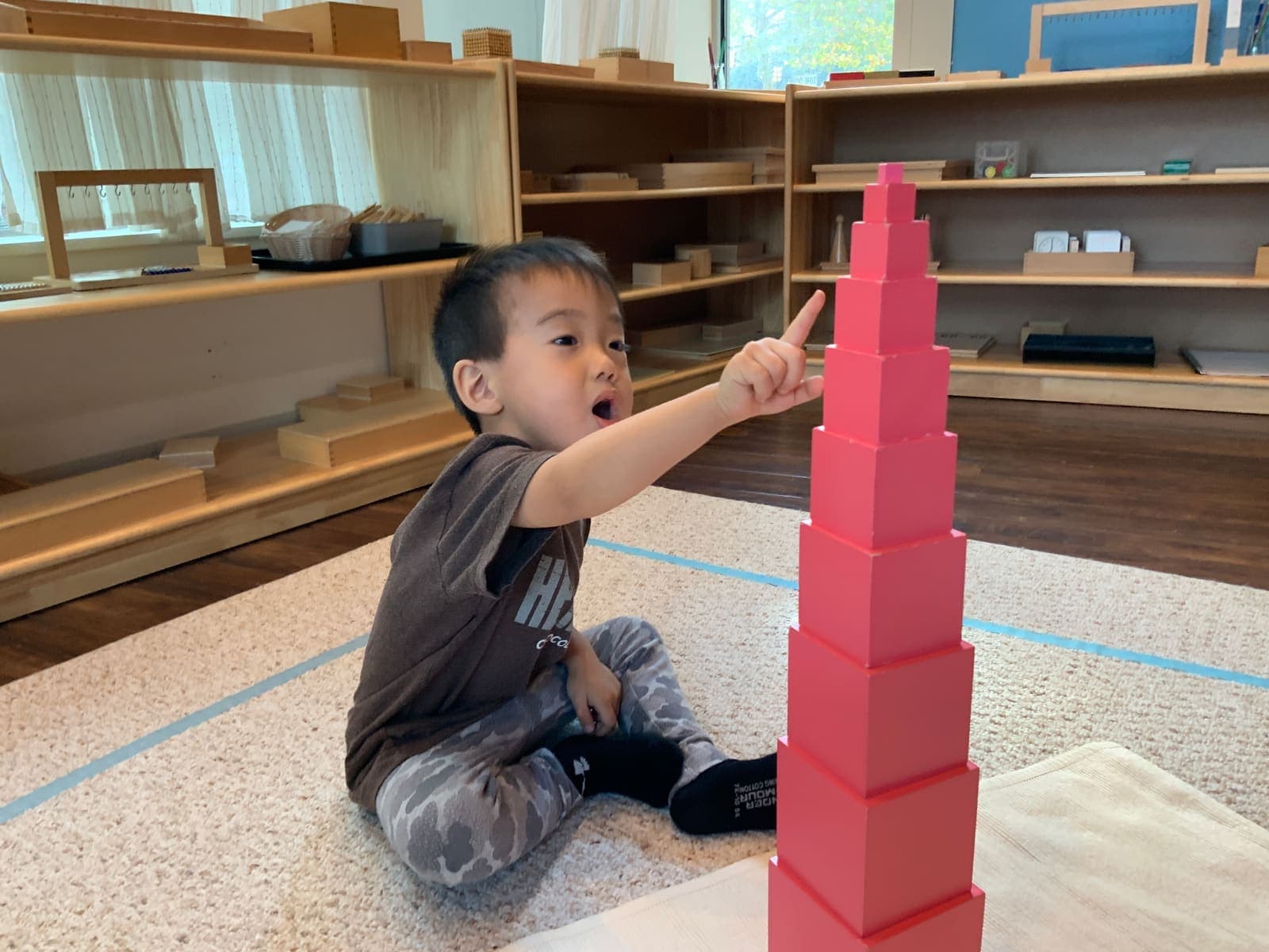 Child with the Montessori Pink Tower
